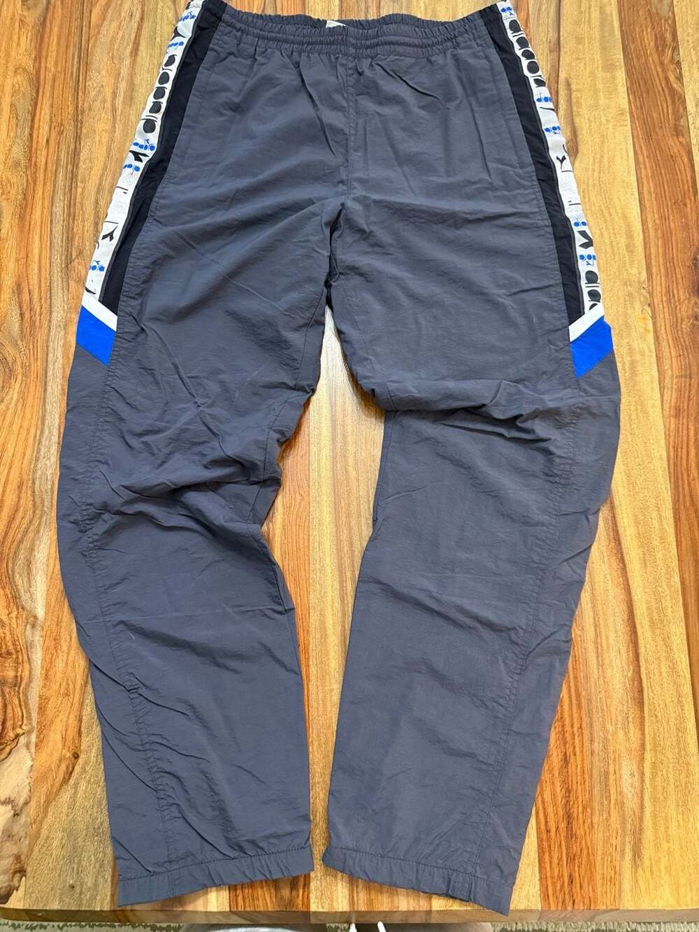 Vintage Diadora Side Stripe Nylon Track Pants Grey Blue